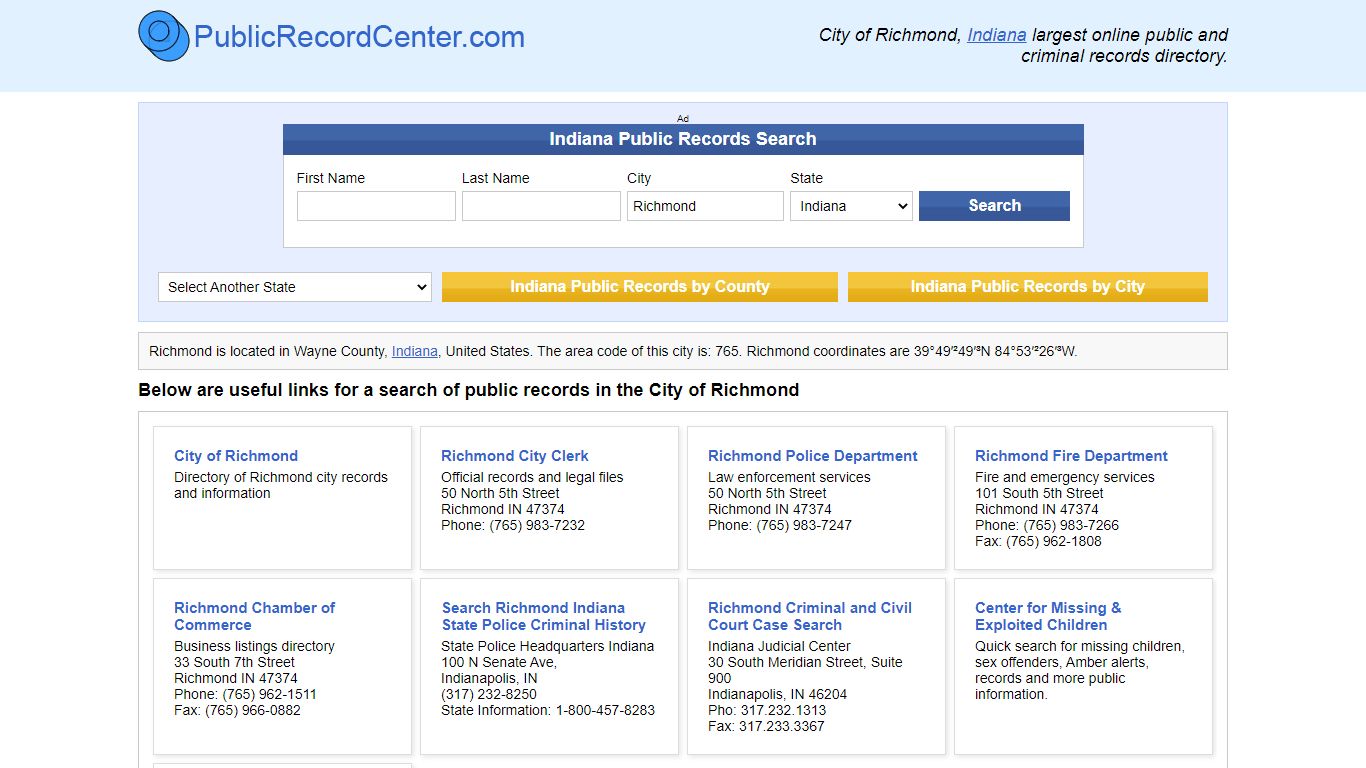 Richmond, Indiana Public Records and Criminal Background Check